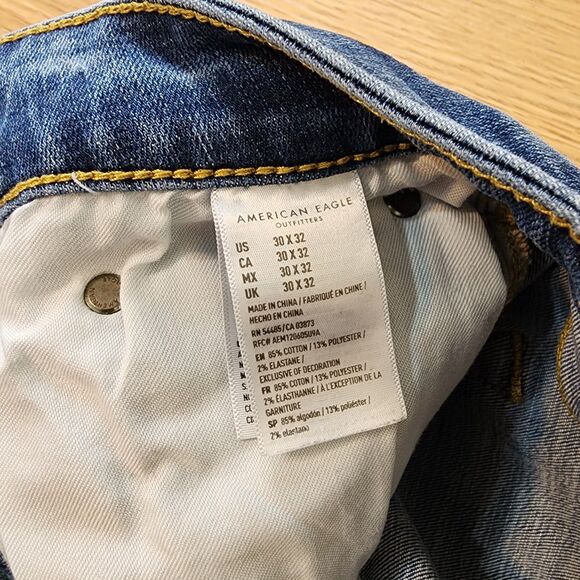 American Eagle Jeans Men 30x32 Blue Next Level Stretch Distress Denim Slim Pants - Picture 3 of 15